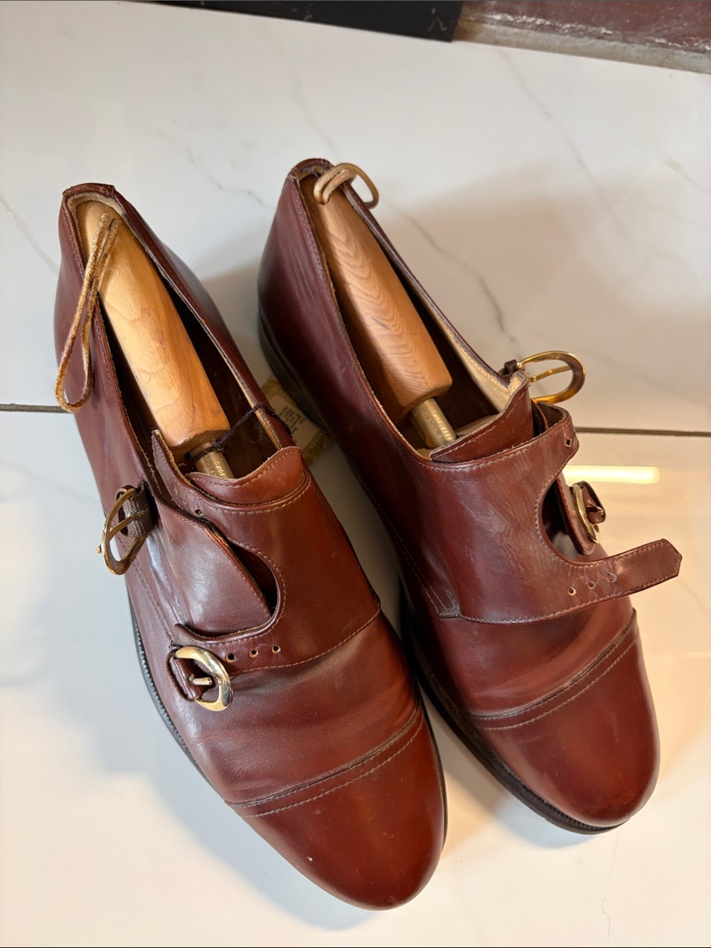 Alfani Chestnut Brown Double Monk Strap Leather Shoes